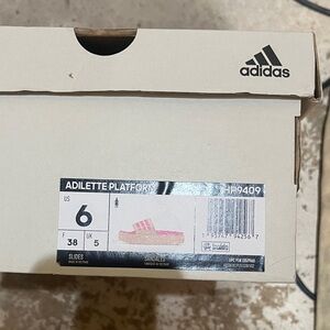 adidas Adilette Platform Slides in Pink and Cream